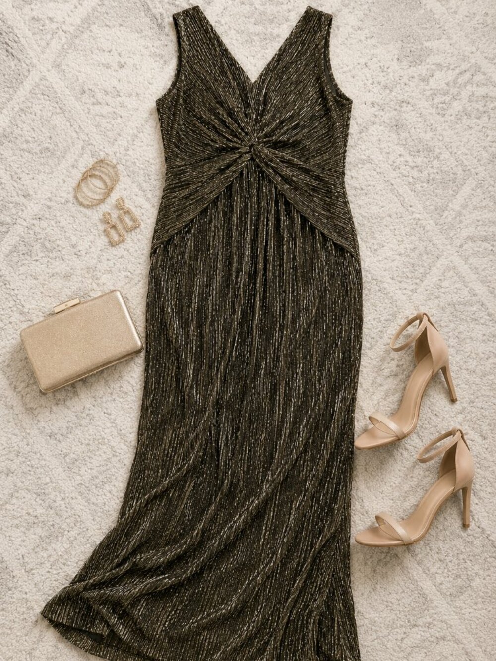 connected apparel Metallic Black and Gold Maxi Dress
